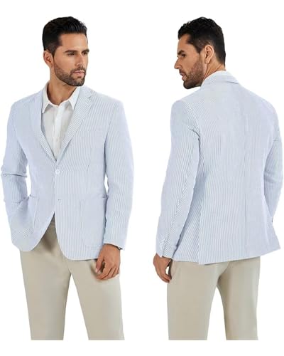 Seersucker Men’s Suit Jackets Slim Fit Summer Blazer Casual Sports Coat Stripe Suits Jacket Wedding Prom Tuxedo Blazers4