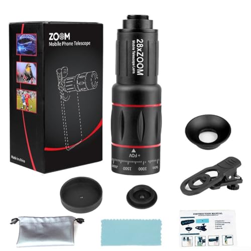 Sumsoctober Téléobjectif externe pour téléphone portable, zoom monoculaire extérieur, pour tous les types de téléphones mobiles, pour les voyageurs et les amateurs de plein air (standard 28x)
