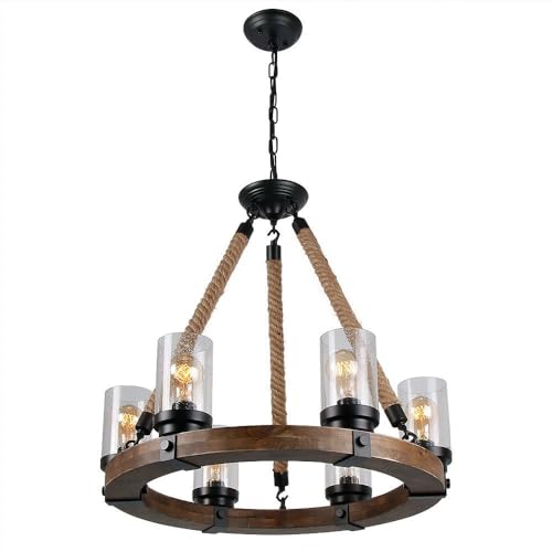 Suspension luminaire salon style rétro avec 6 globes en verre grainé
