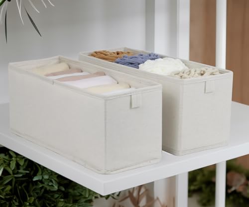 Narrow Fabric Storage Bins, 4 Pack Foldable Storage Baskets for Shelves, Decorative Linen Closet Organizers and Storage, Storage Box Container for Organizing Clothes Toy Pantry Wardrobe Closet by Fordonral - Image 3