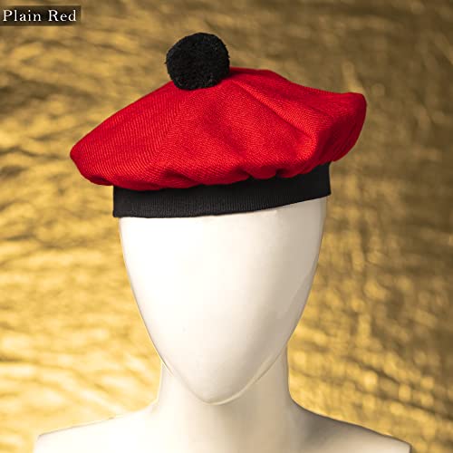 Image of Scottish Tam O' Shanter Hat Tartan Bonnet Pom Pom Wool Flat Cap One Size