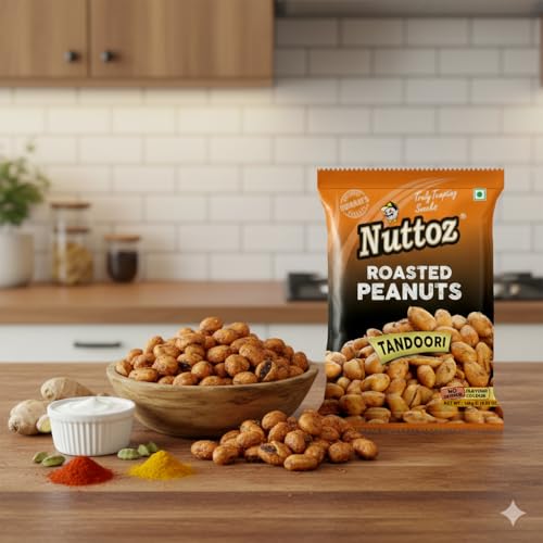 Image of Nuttoz Roasted Peanut Tandoori - Pack of 2 (140gm each) | Jumbo Roasted Moongfali | Non Fried Ready to Eat Healthy Snack | Crunchy Snack and Namkeen