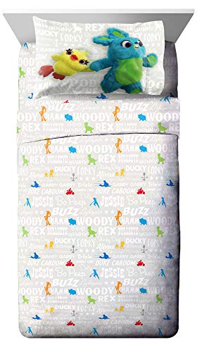 Image of Jay Franco Disney Pixar Story 4 All The Toys Full Bed Set, Blue | Woody Buzz Jessie, Comforter Sheets Shams Pillowcases, Official Brand, Soft Microfiber, Machine Washable, Kids Gift