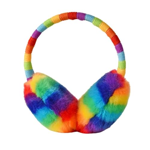 Kids Earmuffs Winter Rainbow Ear Warmers Super Soft Faux Furry Ear Muffs Cover Outdoor Skiing Thermal Ear Protector (3-8Y), Rainbow-a, One Size