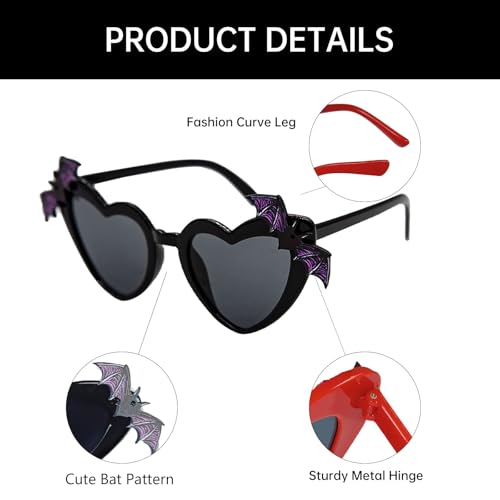 YAMEIZE Halloween Heart Shaped Sunglasses - Love Bat Wing Rave Festival Party Funny Sunglasses4