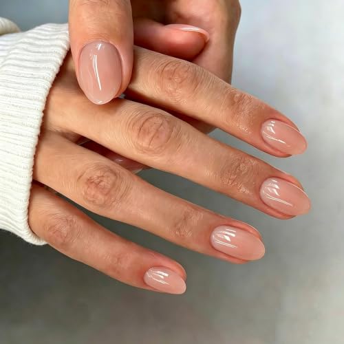 Oval Press on Nails Short, 32 Pcs 16 Sizes Coral Nude Pink Fake N...