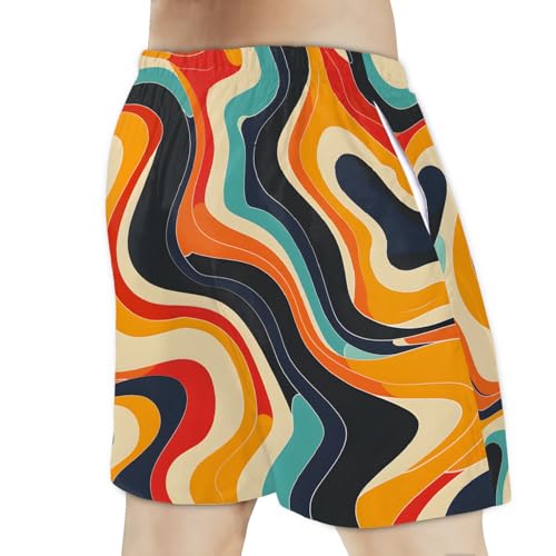 Men's Swim Trunks Size S Abstract Ripple with Mesh Lining Soft Breathable Quick Dry Beach Shorts Yellow3