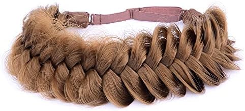 BOBIYA Messy Wide 2 Strands Synthetic Hair Braided Headband Classic Chunky Plaited Brown Hairband for Women Girl (Medium Brown)
