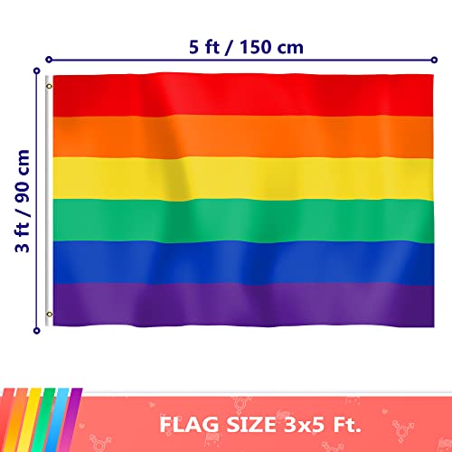 Eugenys Rainbow Pride Flag 3X5 Ft - Gay Pride Flag With Bright Vibrant Colors - Lgbt Flag With Brass Grommets And Canvas Header - Free Nice Necklace Included - Lgbtq Flag Banner For Indoor Outdoor #TOP3