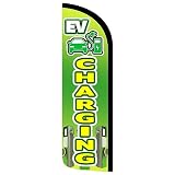 Vista Products EV Charging Premium Windless Feather Banner Flag Kit (Flag, Pole, & Ground Mt)