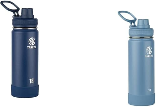 Takeya Actives Insulated Stainless Steel Water Bottle with Spout Lid, 18 oz, Midnight Blue & Actives Insulated Stainless Steel Water Bottle with
