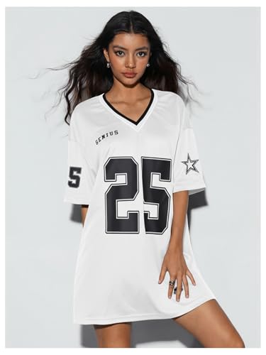 Image of SOLY HUX Women's Y2K Jersey T-Shirt Dress Short Sleeve Oversized Hip Hop Graphic Tee Mini Dresses