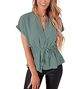 Womens Button Down Blouses Casual Peplum Summer Tops Dressy Chiffon Work Blouse