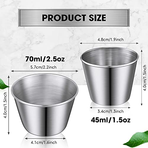 Potchen 50 Pack Stainless Steel Condiment Sauce Cups 1.5 Oz, 2 Individual Round Condiments Ramekins Small Metal Reusable Mini Dipping Kitchen Vinegar Butter Ketchup #TOP2