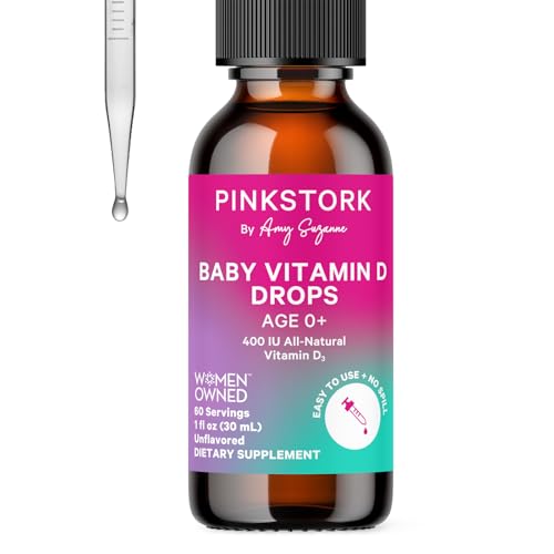Image of Pink Stork Baby Liquid Vitamin D Drops for Infants, 400 IU Vitamin D3 for Newborns and Kids to Help Support Bone Development and Healthy Immune Function - 1 fl oz, 2 Month Supply