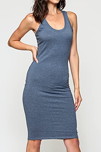 Women's Fitted Sleeveless Racerback Midi Bodycon Tank Dress, Medium, Denim Heather #TOP1