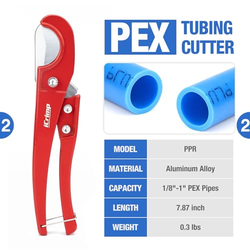 Image of iCrimp PC-PC02KIT PEX Clamp Crimping Tool Kit with 1 /2 inch(20 Pack) and 3 /4 inch(10 Pack) PEX Clamp Rings, Pipe Cutter for PEX and Automotive Clamp Cinch and Removal