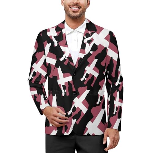 Pitbull Denmark Flag Men's Slim Suit Long-Sleeve Prom Tuxedo Classic Two Button Business Jacket