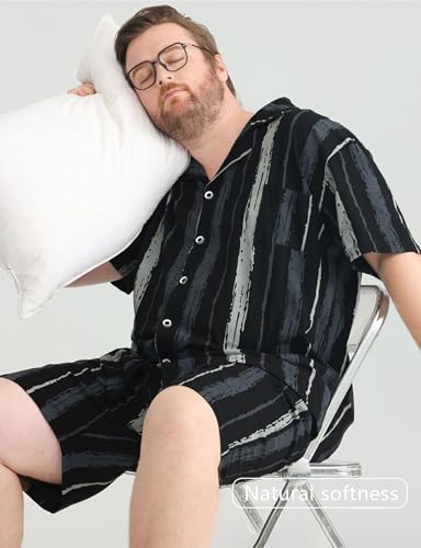 Mens Pajama Set 100 Percent Cotton Button Down Plus Size 2PCS Short Sleeve Shorts pjs Set with Pockets 3XL 4XL 5XL4