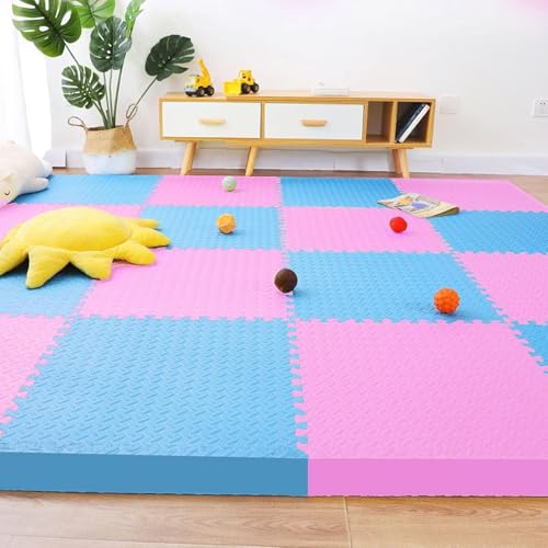 KIJyfgTR Foam Tiles Splicing Floor Mat 12pcs 12x12in Interlocking Foam Jigsaw Puzzle Area Rug Soundproof Square Play Mat(Pink+blue)
