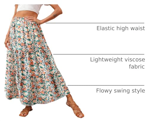 Image of KIRUNDO Maxi Skirts for Women Summer Boho Floral Long Skirt | High Waist Tiered Flowy Skirt, 2026 Spring Fall Fashion, Casual Teacher Outfits, Beach Vacation Clothes, Cruise Resort Wear