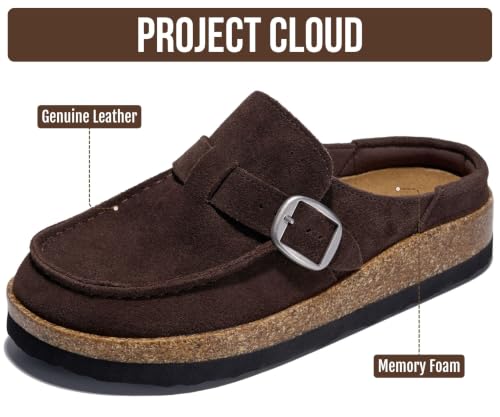 Image of Project Cloud 100% Genuine Leather Moccasin Style Clogs for Women - Memory Foam and Water Resistant Mules Slip On Non-Slip and Durable Clogs Casual Shoes for Women Footwear (Carline)