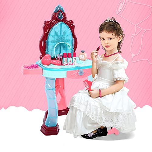 Pretend Play Toddler Vanity Set, Beauty Salon Playset for Girls Play Toy Set with Magic Mirror Makeup Accessories Birthday Christmas Pretend Toy Gifts for Little Princess