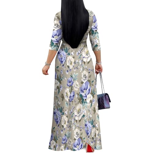 Image of PinkPatty Plus Size Maxi Dresses for Women Casual Flowy Long Dress 3 /4 Sleeve V Neck Wrap Dress with Belt