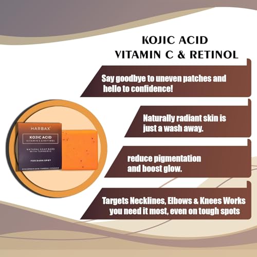Image of Kojic Acid Soap (Pack of 3 (100 Grm)) for Hyperpigmentation - with Glutathione, Collagen & Vitamin C - Natural Soap Bars with Turmeric - Original Japanese Complex for Dark Spot Correction