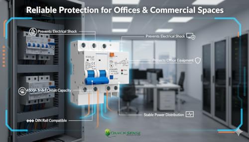 Image of Quick Sense (QS-CB01) Circuit Breaker | 63A Double Pole with Leakage Protection | Overload, Short Circuit & Surge Protection | AC 230-400V | DIN Rail Safety Breaker for Home, Office & Industrial Use