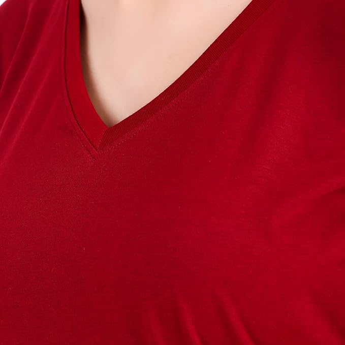 Image of Women's 3 /4 Sleeves Regular Fit V-Neck Cotton T-Shirt