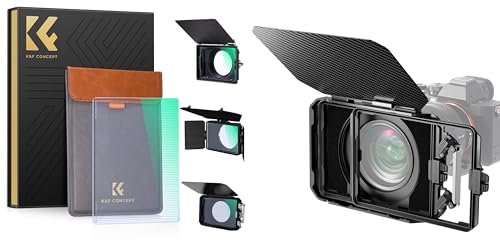 Mini Matte Box & 4'' x 5.65'' Square Blue Streak Filter Kit, Carbon Fiber Top Flap DSLR Matte Box with 5 Adapter Rings