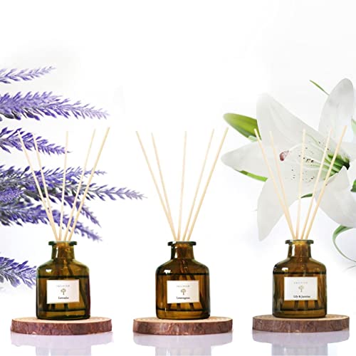 PRISTINE Garden Reed Diffuser Set, Lavender/Lemongrass/Lily & Jasmine, 1.69Oz x 3 Packs Reed Diffuser, Oil Diffuser Sticks, Home Fragrance, Fragrance Diffuser for Home & Office Decor | Fragrance Gift