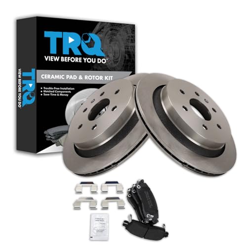Image of TRQ Rear Brake Pad and Rotor Set Semi Metallic Rotors Compatible with 2013-2018 Cadillac XTS