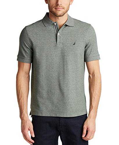 Nautica Men's Classic Short Sleeve Solid Polo Shirt, Pine Forest Heather, Large