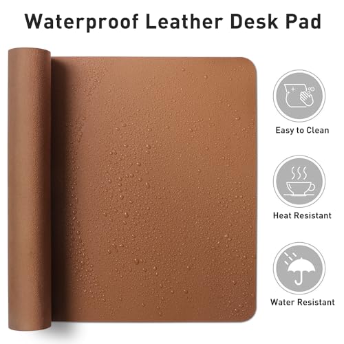 Image of Aothia Leather Desk Pad Protector, Mouse Pad, Office Mat, Non-Slip PU Leather Blotter, Laptop Pad, Waterproof Writing Pad for Office and Home (17 inchx48 inch, Brown)