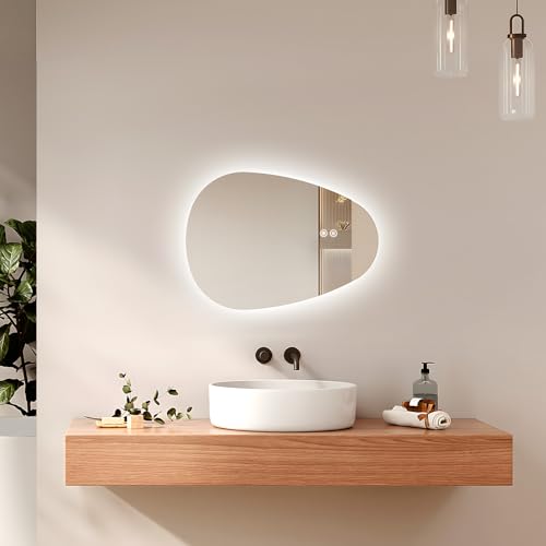 EMKE Specchio Bagno con Luce, Asimmetrico, Antiappannamento,60 x 45 cm,Specchio