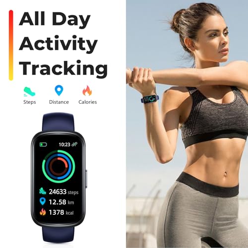 Image of Fitness Tracker Smart Watch,1.47 inch Full Touch Health Tracker with 24 /7 Heart Rate & Blood Oxygen Monitor,Sleep Tracker,3ATM Waterproof Step Tracker Activity Tracker for Women Men,Midnight Blue