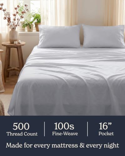 Image of Beckham Hotel Collection 100% Cotton King Sheet Set, 4-Piece, Gray | 500 Thread Count, Silky Soft Weave, Breathable, Anti-Pilling, 16-Inch Pocket, All-Around Elastic, Gets Softer with Every Wash