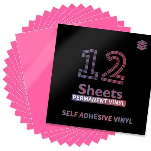 Image of Lya Vinyl 12 Pack Glossy Hot Pink Permanent Vinyl, 12 inchx12 inch Self Adhesive Vinyl Sheets for Decor Sticker, Party Decoration, Craft Projects
