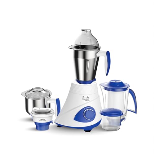 Preethi Blue Leaf Platinum 5.0 Mixer grinder | 15 Years of Trust, Now with upgraded design | 750 watt, 4 jars incl Super Extractor & Grind 'N' Store jar | Lifelong Free Service