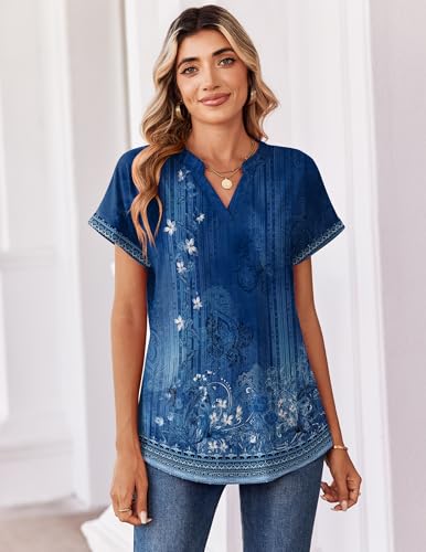 Image of Zeagoo Womens Tops Short Sleeve Summer V Neck Shirts Work Blouses Business Outfits Fashion Clothing