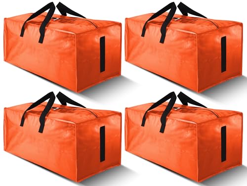 Image of HOMESURE 4 Pack Large Strong Moving Bags with Zippers & Carrying Handles - Water-Resistant - Heavy Duty Storage Tote for Space Saving, Fold Flat, Alternative to Moving Box (Orange)
