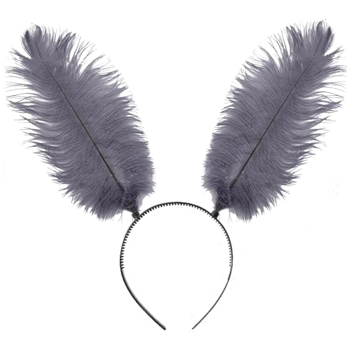 Ryshman Halloween Butterfly Feather Headbands Butterfly Antenna Headband Costume Hair Band for Halloween Parties (Grey feather One Size)