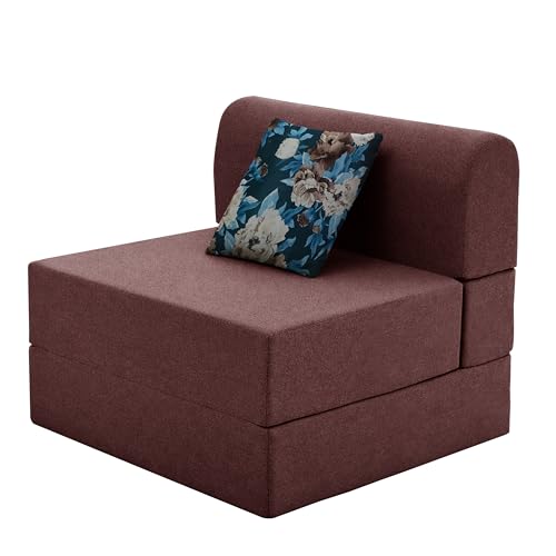 Image of Convertible 3 * 6 Single Seater Sofa Cum Bed | Foldable Sofa Bed for Apartments & Studio Rooms (Brown, COMFORTMAX)