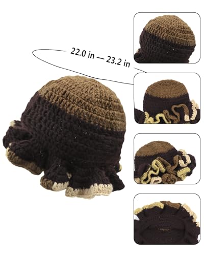 Image of Women Crochet Bucket Hat Cute Winter Ruffled Brim Floppy Cap Handmade Knit Cloche Hats