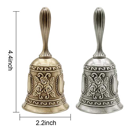Hand Bell, Uspacific Metal Held Dinner Bell Brass Jingle Call Bell for School Church Adults Classroom Wedding Decorative (2pattern) - Thumbnail 3