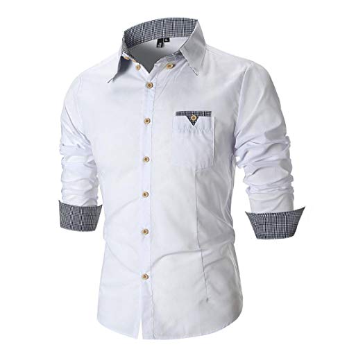 Goldatila Clothing Mens Plaid Shirt, Autumn Casual Slim Long Sleeve Top Blouse White