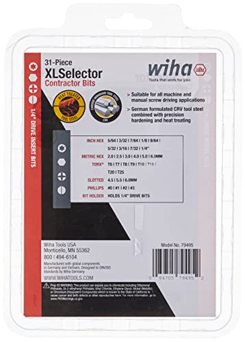 Wiha 28506 Torquevario-S Torque Screwdriver, 10-50 Inch Pound & 79495 31-Piece Xlselector Bit Set With Slotted Phillips Torx Hex Bits #TOP5