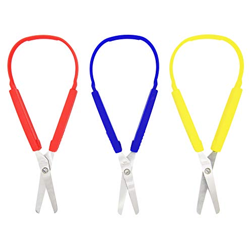 3-Pack DIY Craft Loop Scissors Grip Scissors for Teens and Adults, 3 Color 8 Inches, Adaptive Design, Right and Lefty Support, Easy-Open Squeeze Handles, Supports Elderly and Special Needs